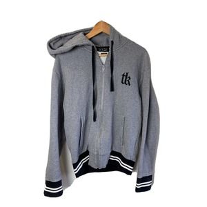 The Kooples Sport Zip Up Hoodie Sweater Grey Heather M Medium Embroidered Logo